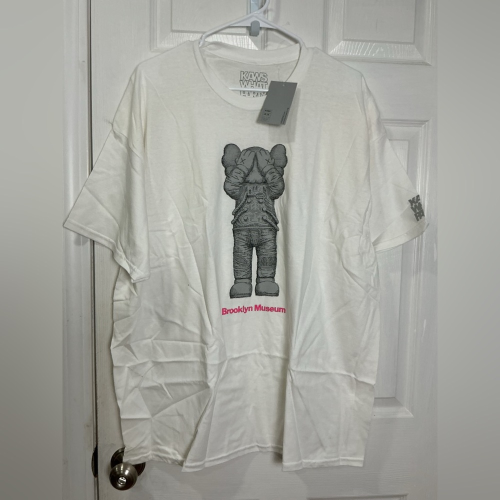 kaws what party White Tee with Gray and Red Graphic